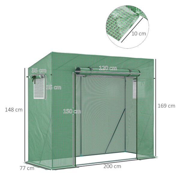 Outsunny Serra da Giardino con 2 Finestre e Porta Avvolgibile per Orto in Acciaio e Copertura in PE Anti-Raggi UV, 200x77x148-169cm, Verde|Aosom Italy