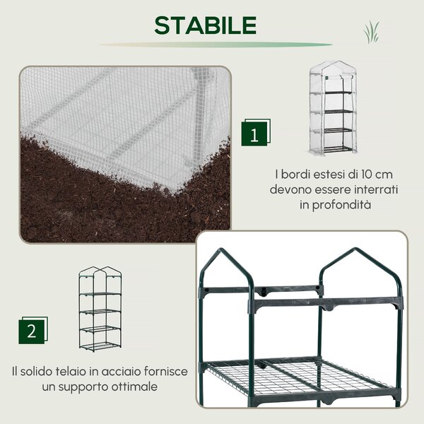 Outsunny Serra per Ortoda Verticale con Porta avvolgibile, Scaffale a 4 Ripiani in Acciaio e PE Bianco, 70x50x160cm | Aosom Italy