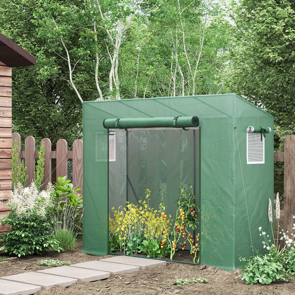 Outsunny Serra da Giardino con 2 Finestre e Porta Avvolgibile per Orto in Acciaio e Copertura in PE Anti-Raggi UV, 200x77x148-169cm, Verde|Aosom Italy