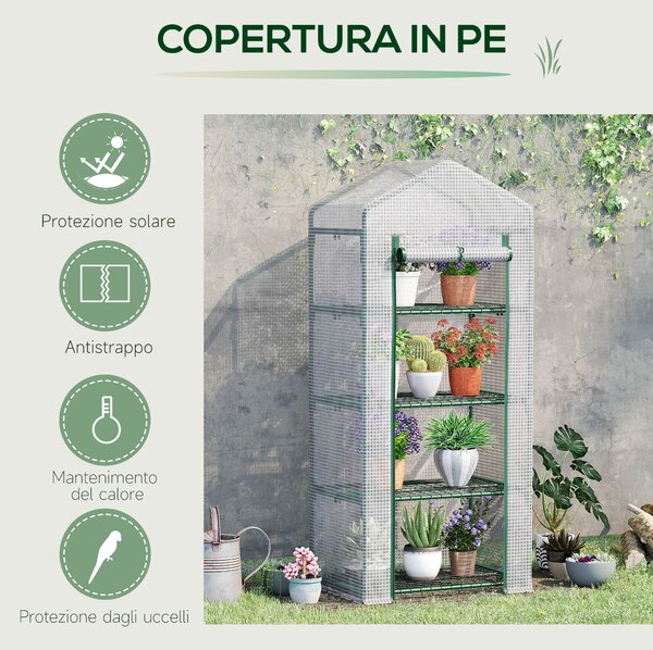 Outsunny Serra per Ortoda Verticale con Porta avvolgibile, Scaffale a 4 Ripiani in Acciaio e PE Bianco, 70x50x160cm | Aosom Italy