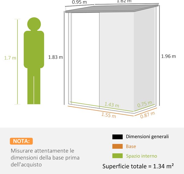 Outsunny Casetta da Giardino in Acciaio Porta Attrezzi con Catenaccio, 161.5x94.5x196cm, Verde | Aosom Italy