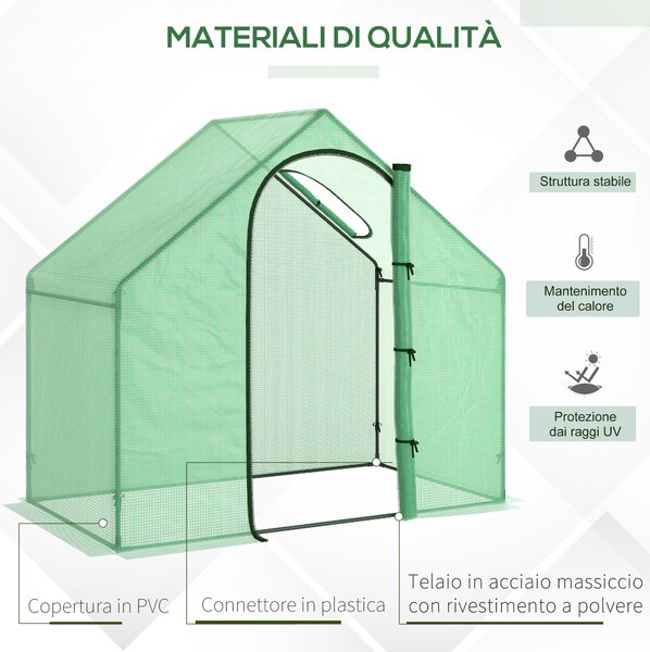 Outsunny Serra per Orto con Porta Avvolgibile a Cerniera, Struttura in Acciaio e Copertura in PE Anti-Raggi UV, 180x100x168cm, Verde | Aosom Ital