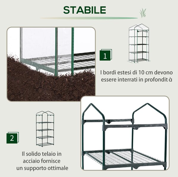 Outsunny Serra per Orto Verticale con Porta avvolgibile, 4 Ripiani e Copertura in PVC Trasparente, 70x50x160cm, Verde scuro | Aosom Italy