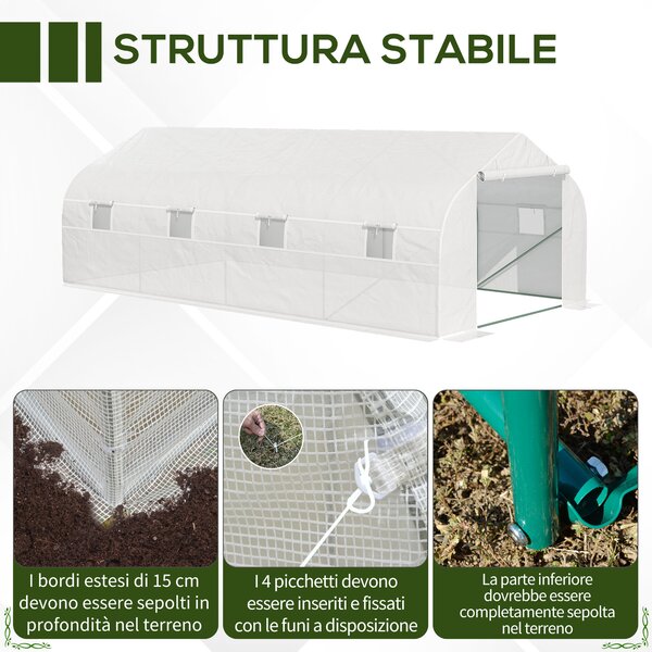 Outsunny Serra da Giardino 6x3x2m con 8 Finestre e Porta Avvolgibile, Copertura Anti-Raggi UV, Serra per Orto in Acciaio e PP, Bianco | Aosom Italy