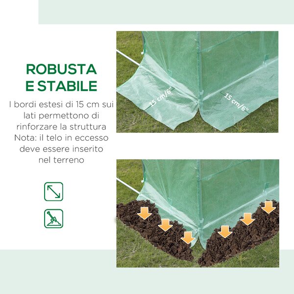 Outsunny Telo per Serra in PE con 12 Finestre, Porta Avvolgibile e Bordi Interrati, 6x3x2 m, Verde|Aosom