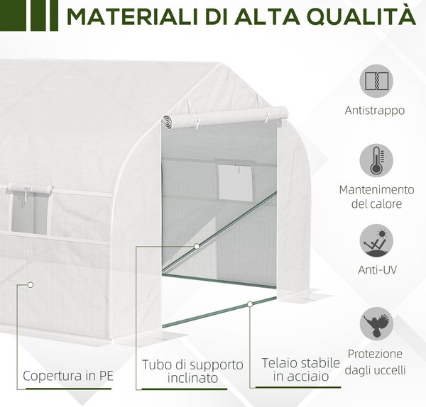 Outsunny Serra da Giardino 6x3x2m con 8 Finestre e Porta Avvolgibile, Copertura Anti-Raggi UV, Serra per Orto in Acciaio e PP, Bianco | Aosom Italy