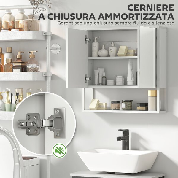 HOMCOM Mobile Bagno a Parete con Specchio, Armadietto con Mensola Regolabile e Ripiano Aperto, 60x16x60 cm, Bianco | Aosom Italy