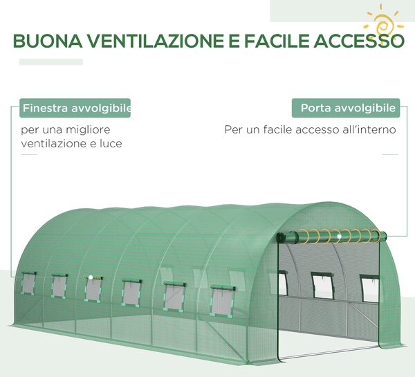 Outsunny Telo per Serra in PE con 12 Finestre, Porta Avvolgibile e Bordi Interrati, 6x3x2 m, Verde|Aosom