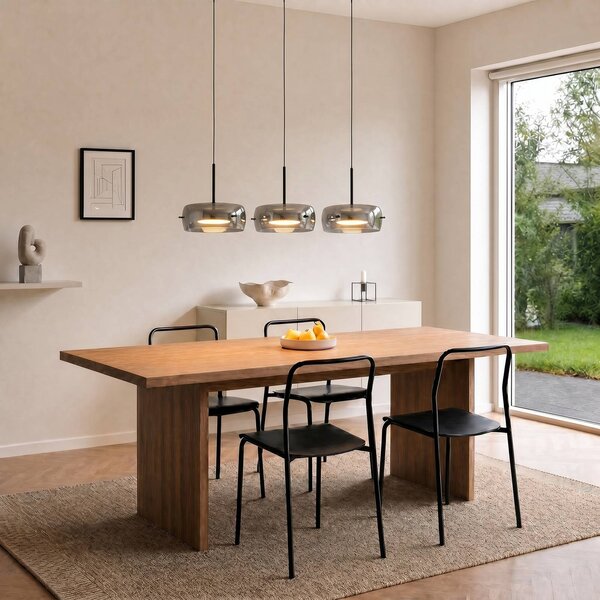 Lucande Lampada LED a sospensione Martis, nera, 3 luci, step-dim Martis Lucande, dimmerabile, Nero, Soggiorno / Sala da pranzo, Vetro, Moderno