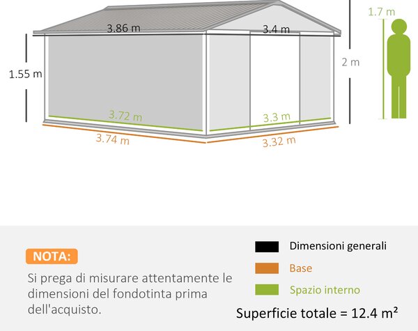 Outsunny Casetta da Giardino 3.4x3.8x2 m in Acciaio con Doppia Porta Scorrevole e Tetto Inclinato, Argento | Aosom Italy