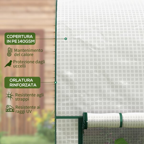Outsunny Serra da Giardino per Orto con 2 Porte Avvolgibili, in Acciaio e Copertura in PE Anti-Raggi UV, 2x1x1.78m, Bianco|Aosom Italy