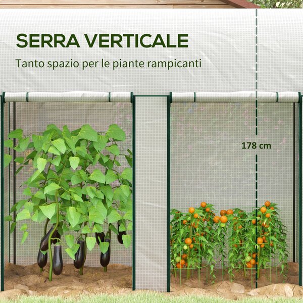 Outsunny Serra da Giardino per Orto con 2 Porte Avvolgibili, in Acciaio e Copertura in PE Anti-Raggi UV, 2x1x1.78m, Bianco|Aosom Italy
