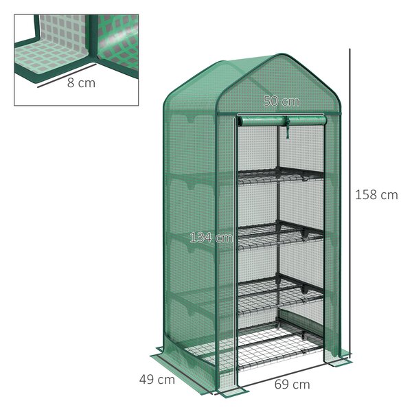 Outsunny Serra per Orto da Giardino con Porta Avoolgibile e 4 Ripiani in Metallo e Copertura in PE, 69x49x158cm, Verde Scuro | Aosom Italy