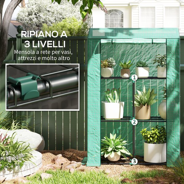 Outsunny Serra da Giardino a 3 Livelli con Copertura in PE Anti-UV e Porta Avvolgibile, 100x40x150 cm, Verde