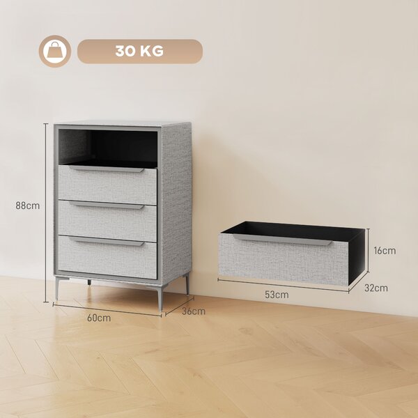 HOMCOM Cassettiera 4 Cassetti in Acciaio con Rivestimento in Tessuto Effetto Lino, 60x36x88 cm, Grigio | Aosom Italy