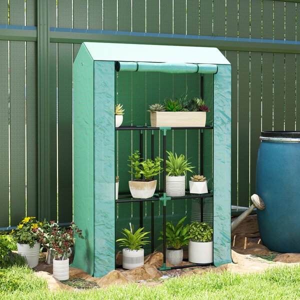 Outsunny Serra da Giardino a 3 Livelli con Copertura in PE Anti-UV e Porta Avvolgibile, 100x40x150 cm, Verde