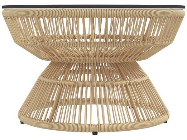 Outsunny Tavolino da giardino rotondo, tavolino d'appoggio in resina effetto rattan e piano in vetro temperato Ø60 x 37H cm
