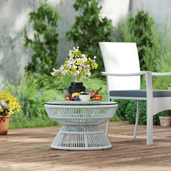 Outsunny Tavolino da giardino rotondo, tavolino d'appoggio in resina effetto rattan e piano in vetro temperato Ø 60 x 37H cm