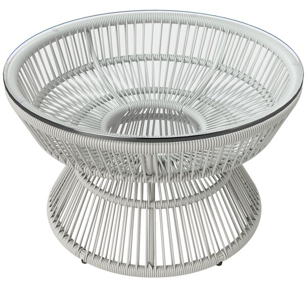 Outsunny Tavolino da giardino rotondo, tavolino d'appoggio in resina effetto rattan e piano in vetro temperato Ø 60 x 37H cm