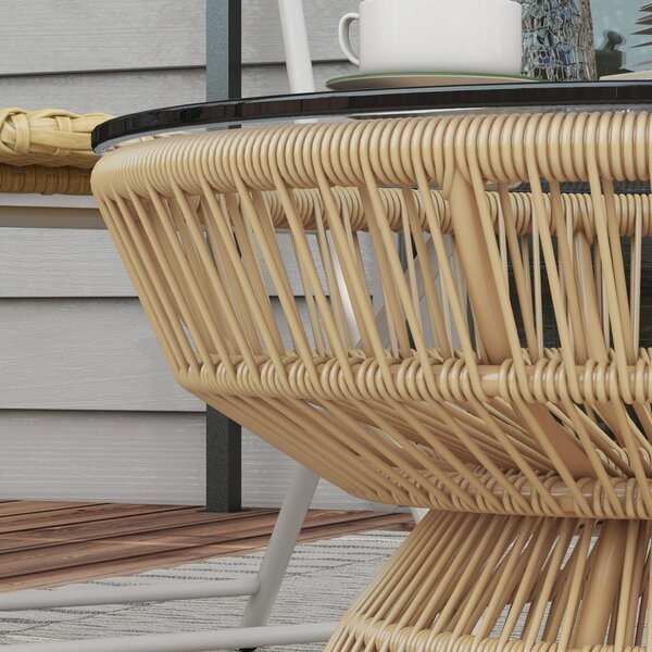 Outsunny Tavolino da giardino rotondo, tavolino d'appoggio in resina effetto rattan e piano in vetro temperato Ø60 x 37H cm
