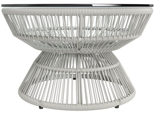 Outsunny Tavolino da giardino rotondo, tavolino d'appoggio in resina effetto rattan e piano in vetro temperato Ø 60 x 37H cm