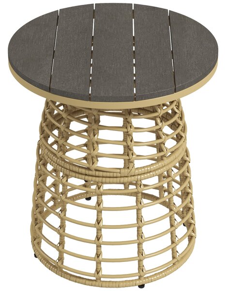 Outsunny Tavolino da giardino rotondo in resina dall'aspetto rattan metallo e piano composito, dim. Ø45 x 50H cm