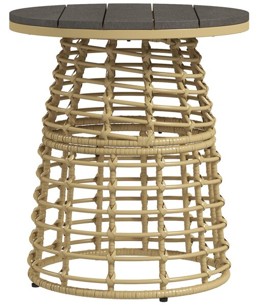 Outsunny Tavolino da giardino rotondo in resina dall'aspetto rattan metallo e piano composito, dim. Ø45 x 50H cm