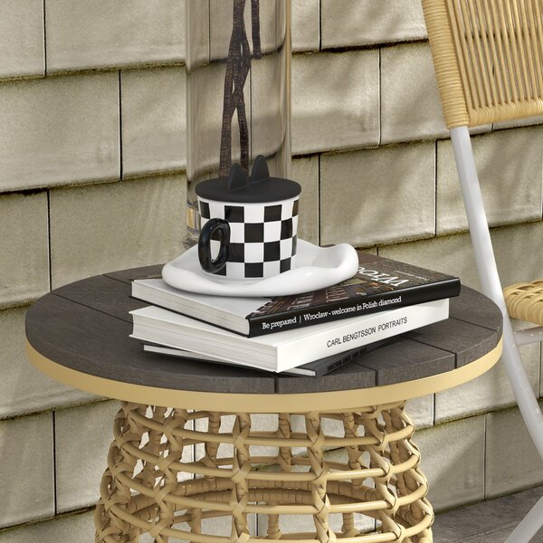 Outsunny Tavolino da giardino rotondo in resina dall'aspetto rattan metallo e piano composito, dim. Ø45 x 50H cm