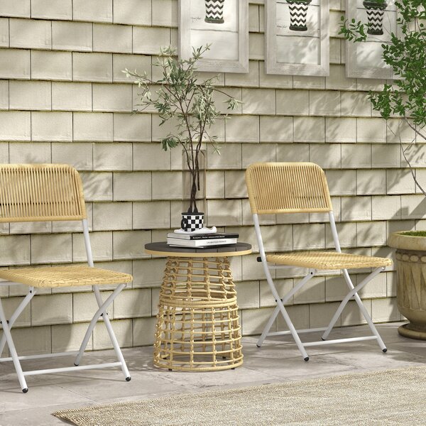 Outsunny Tavolino da giardino rotondo in resina dall'aspetto rattan metallo e piano composito, dim. Ø45 x 50H cm
