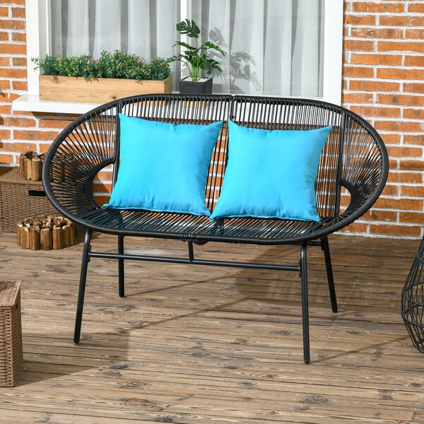 Outsunny Divano da Giardino 2 Posti in Rattan PE e Acciaio con Cuscini e Braccioli, 132x72x83 cm, Nero | Aosom Italy