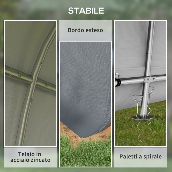 Outsunny Tendone da Giardino per Moto, Bici e Attrezzi con 2 Ingressi a Zip, in Acciaio e PE, 300x300x235 cm, Grigio | Aosom Italy