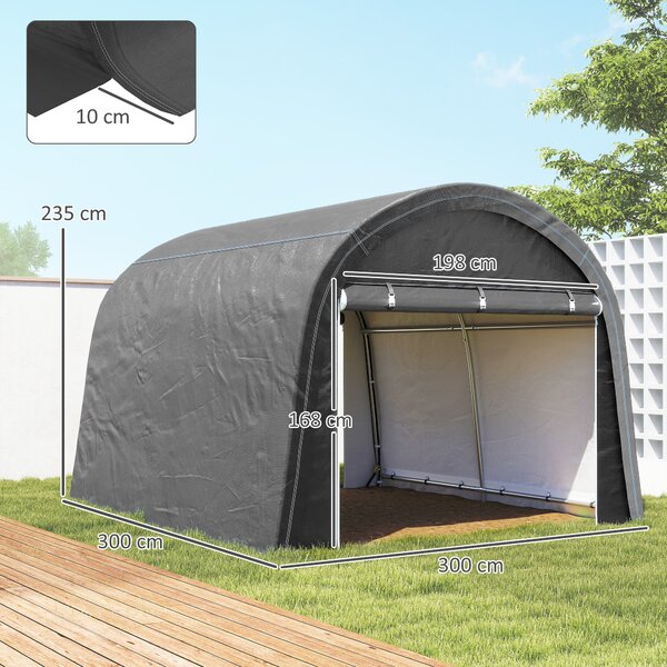 Outsunny Tendone da Giardino per Moto, Bici e Attrezzi con 2 Ingressi a Zip, in Acciaio e PE, 300x300x235 cm, Grigio | Aosom Italy