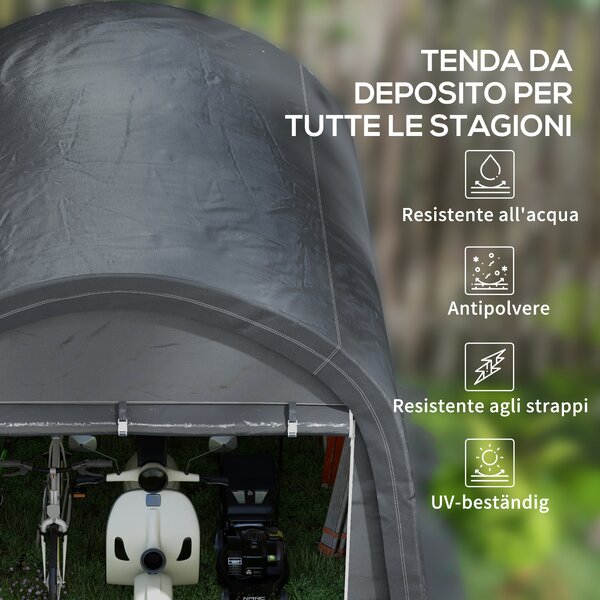 Outsunny Tendone da Giardino per Moto, Bici e Attrezzi con 2 Ingressi a Zip, in Acciaio e PE, 300x300x235 cm, Grigio | Aosom Italy
