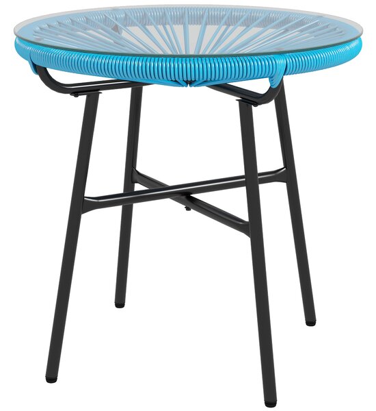 Outsunny Tavolino basso rotondo da giardino in resina effetto rattan metallo e piano in vetro temperato Ø 50 x 50H cm