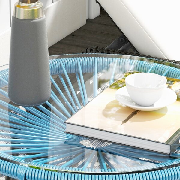 Outsunny Tavolino basso rotondo da giardino in resina effetto rattan metallo e piano in vetro temperato Ø 50 x 50H cm