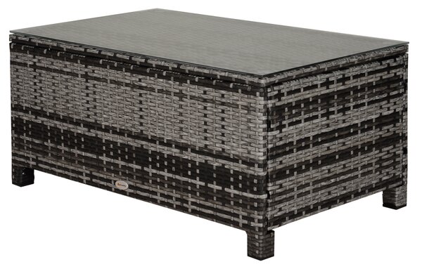 Outsunny Tavolino da Giardino con Piano in Vetro temperato 5 mm rattan intrecciato 85 x 50 x 39cm Max. 70 kg grigio