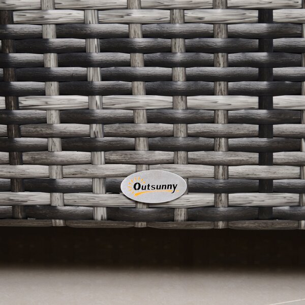 Outsunny Tavolino da Giardino con Piano in Vetro temperato 5 mm rattan intrecciato 85 x 50 x 39cm Max. 70 kg grigio