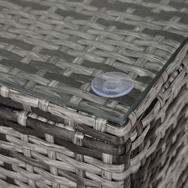 Outsunny Tavolino da Giardino con Piano in Vetro temperato 5 mm rattan intrecciato 85 x 50 x 39cm Max. 70 kg grigio