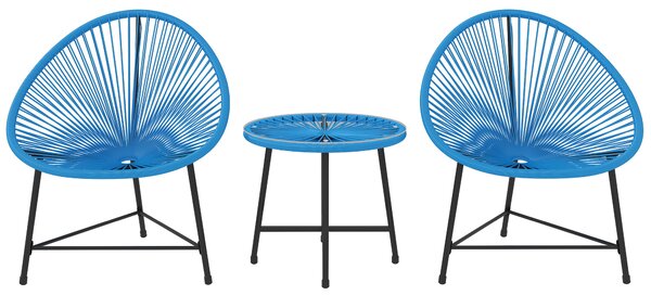 Outsunny Set da giardino esterno in resina intrecciata 2 persone, piano in vetro temperato, per balcone terrazza patio, blu