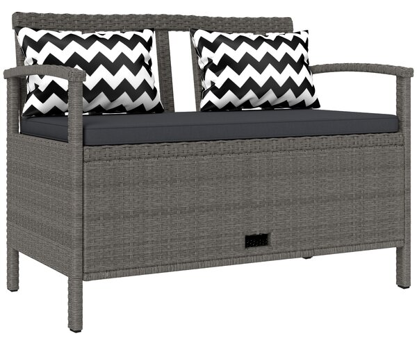 Outsunny Panca da giardino esterno 2 posti panca portatrucchi 160L in rotin PE con cuscino 2 cuscini 112 x 62 x 82 cm grigio