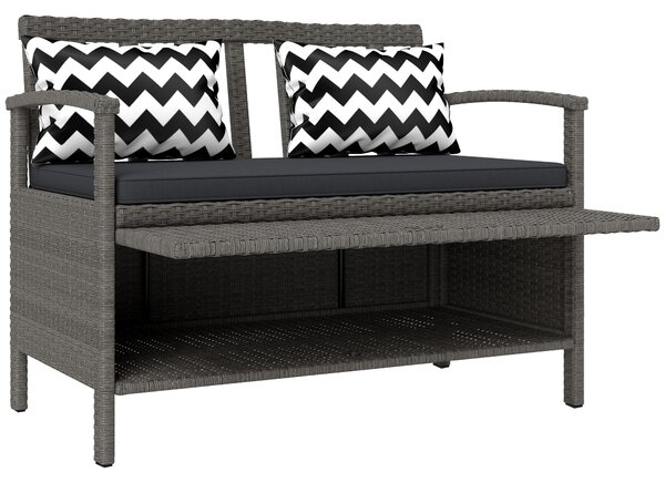 Outsunny Panca da giardino esterno 2 posti panca portatrucchi 160L in rotin PE con cuscino 2 cuscini 112 x 62 x 82 cm grigio