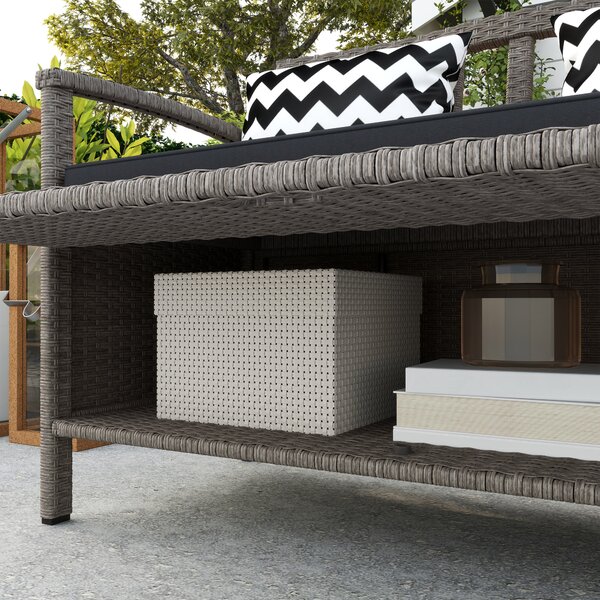 Outsunny Panca da giardino esterno 2 posti panca portatrucchi 160L in rotin PE con cuscino 2 cuscini 112 x 62 x 82 cm grigio
