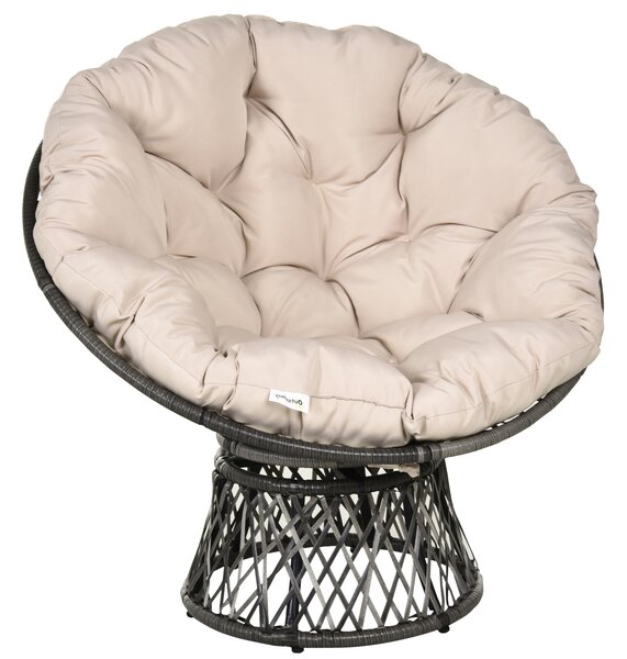 Outsunny Poltrona Papasan Girevole Ø97x90 cm con Cuscino, in Poliestere e Rattan Intrecciato, color Crema