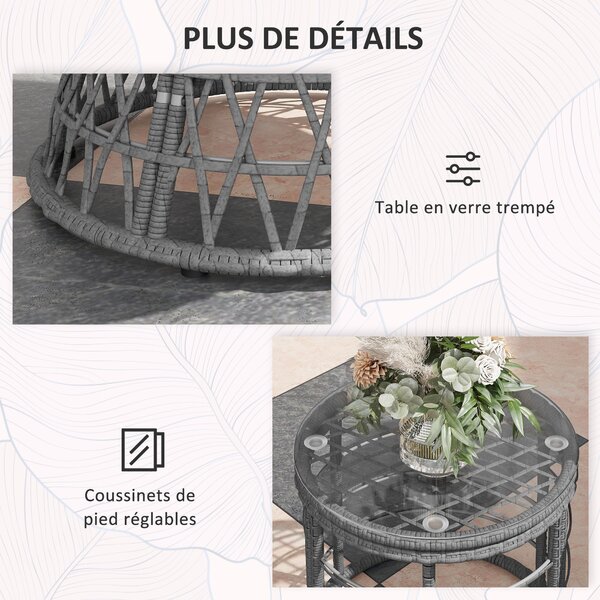 Outsunny Set da giardino 3 pezzi con 2 poltrone papasan girevoli e 1 tavolino basso rotondo in poliestere rattan PE