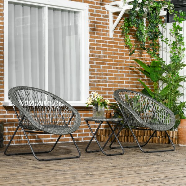 Outsunny Set da giardino esterno in resina con tavolo e sedie per 2 persone tavolo 2 sedie pieghevoli grigio