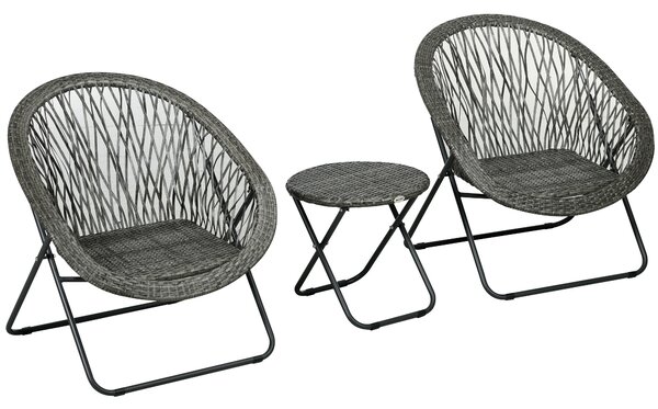 Outsunny Set da giardino esterno in resina con tavolo e sedie per 2 persone tavolo 2 sedie pieghevoli grigio