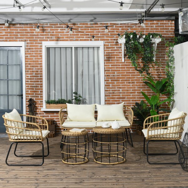 Outsunny Set salotto da giardino mobili da esterno 4 posti 2 poltrone 1 divano 2 posti e 2 tavolini cuscini inclusi
