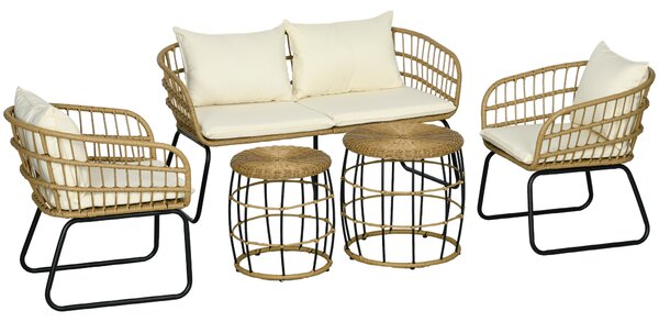 Outsunny Set salotto da giardino mobili da esterno 4 posti 2 poltrone 1 divano 2 posti e 2 tavolini cuscini inclusi