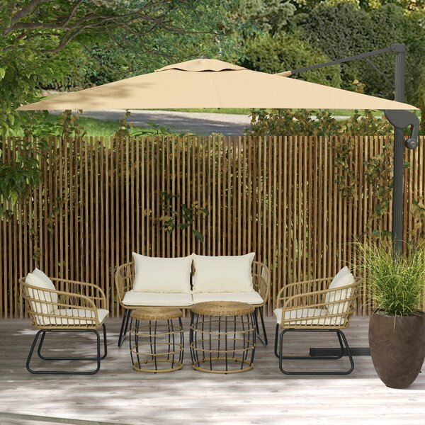 Outsunny Set salotto da giardino mobili da esterno 4 posti 2 poltrone 1 divano 2 posti e 2 tavolini cuscini inclusi