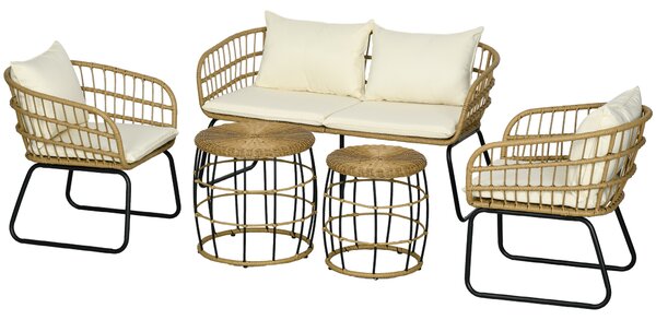 Outsunny Set salotto da giardino mobili da esterno 4 posti 2 poltrone 1 divano 2 posti e 2 tavolini cuscini inclusi